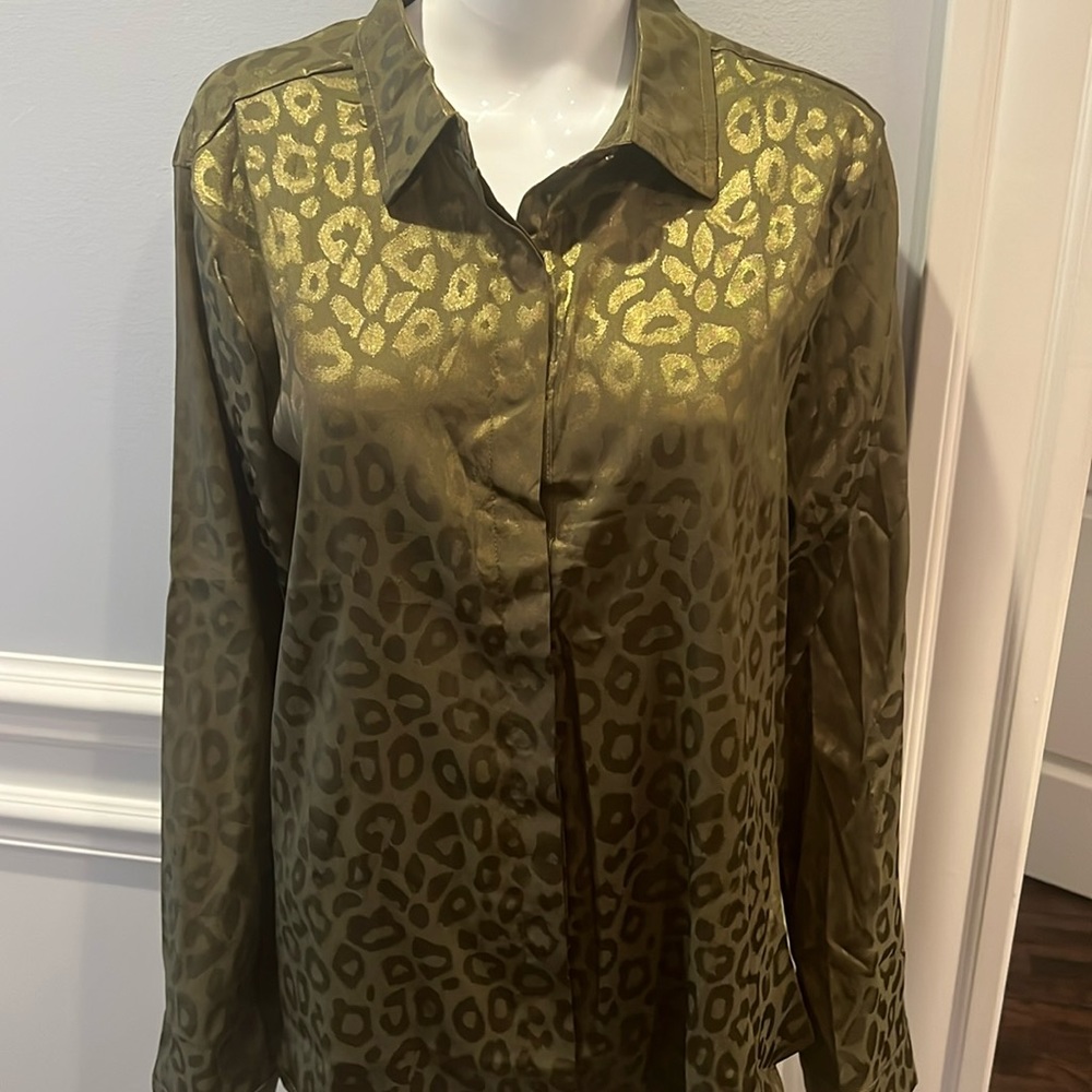 Olive Tonal Animal Print Long Blouse